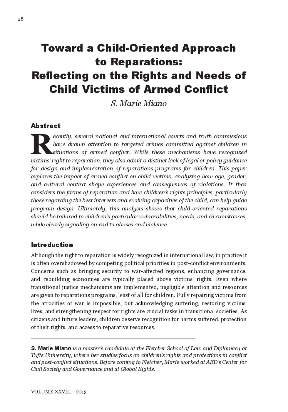 Toward a Child-Oriented Approach to Reparations: Reflecting on the Rights and Needs of Child Victims of Armed Conflict 