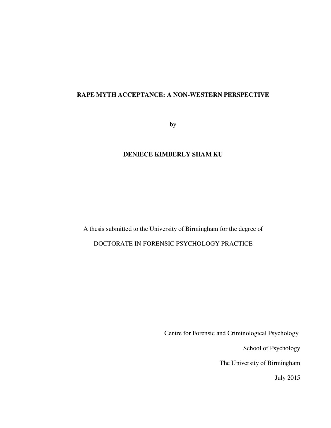 RAPE MYTH ACCEPTANCE: A NON-WESTERN PERSPECTIVE