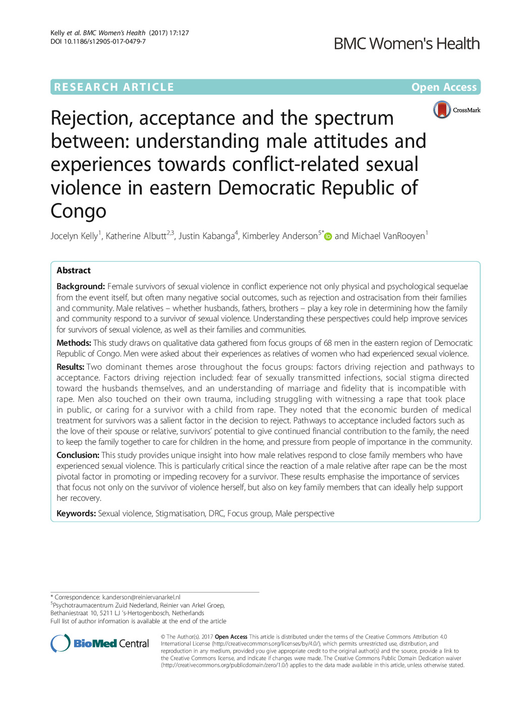 Rejection, Acceptance and the Spectrum Between: Understanding Male Attitudes and Experiences Towards Conflict-Related Sexual Violence in Eastern Democratic Republic of Congo