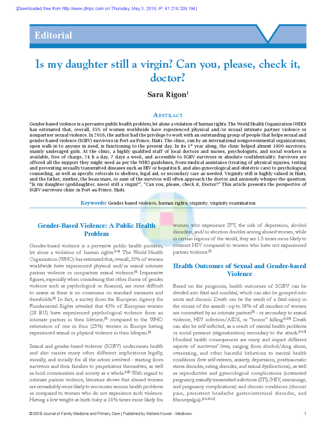 Is my daughter still a virgin? Can you, please, check it, doctor?