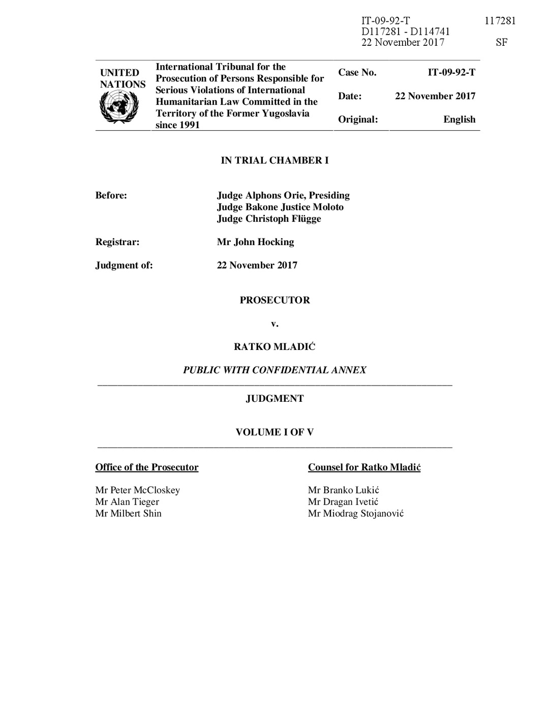 PROSECUTOR v. RATKO MLADIĆ