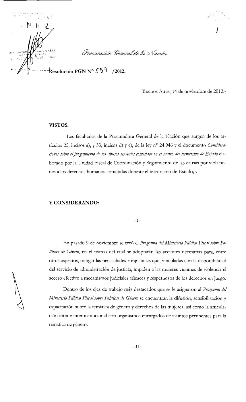Procuracion General de la Nación Resolución PGN N. 557/2012
