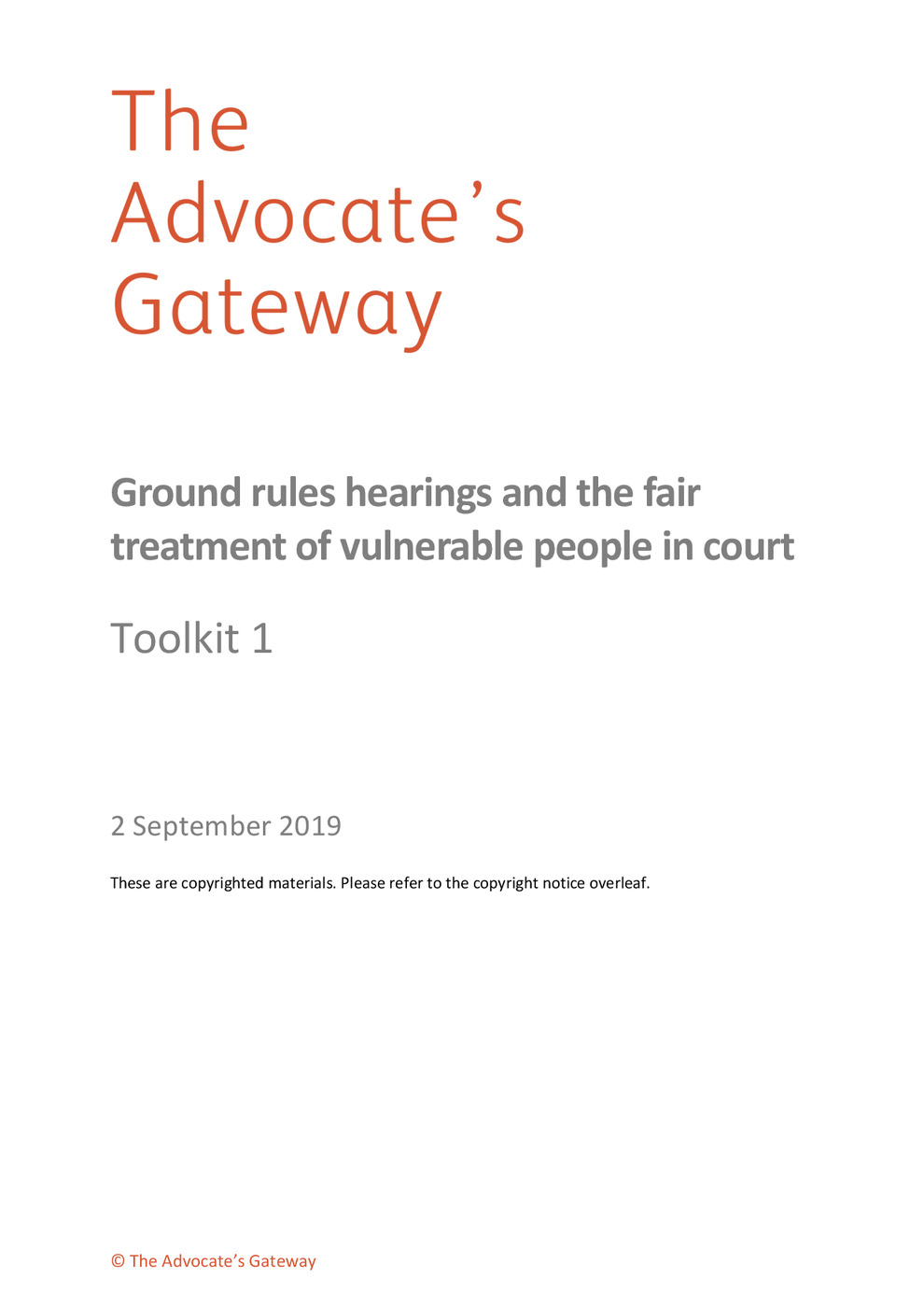 Ground Rules Hearings and the Fair Treatment of Vulnerable People in Court (Toolkit 1)