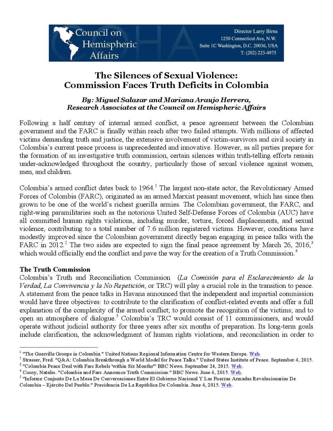 The Silences of Sexual Violence: Commission Faces Truth Dehcits in Colombia