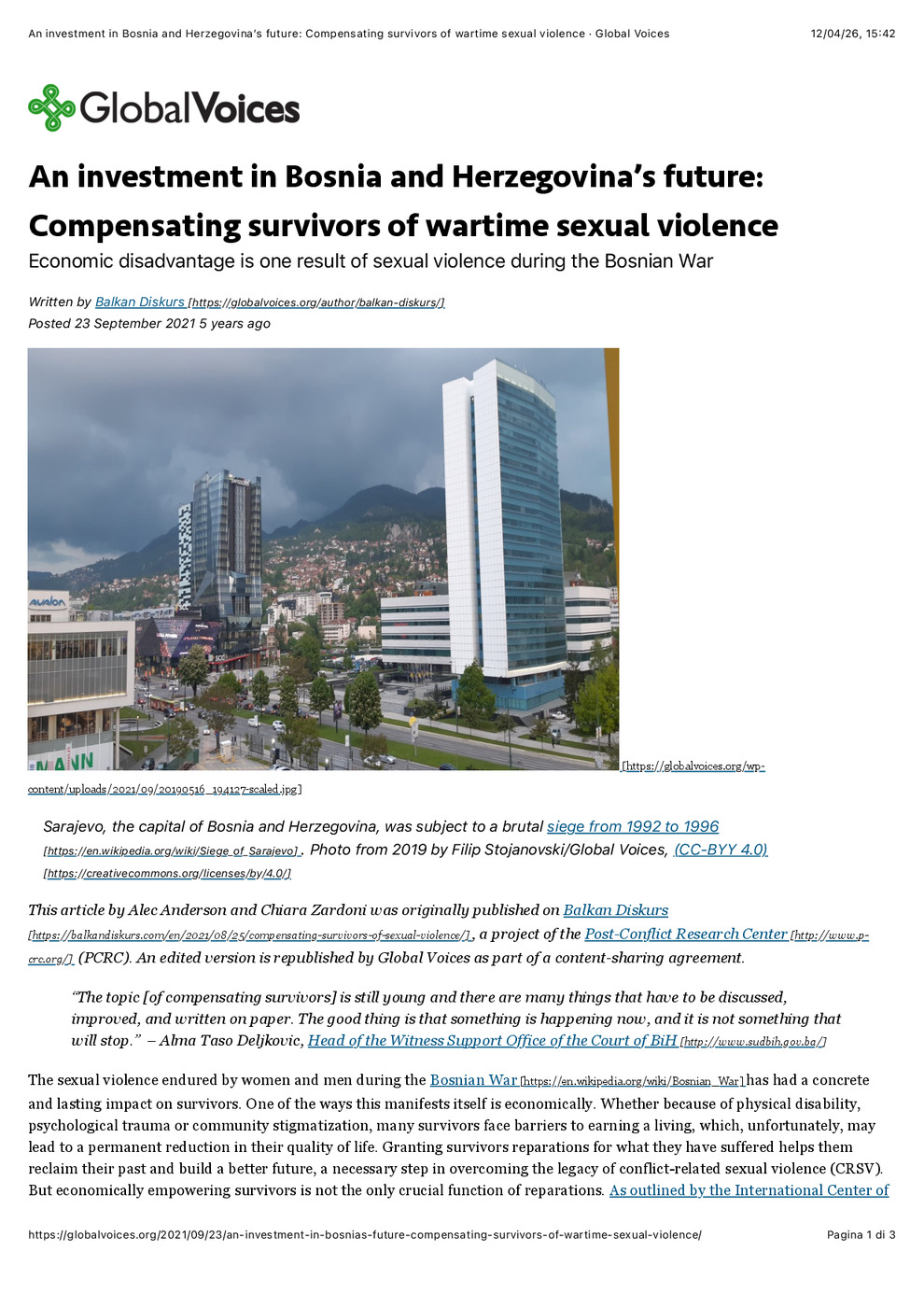 An investment in Bosnia and Herzegovina’s future: Compensating survivors of wartime sexual violence
