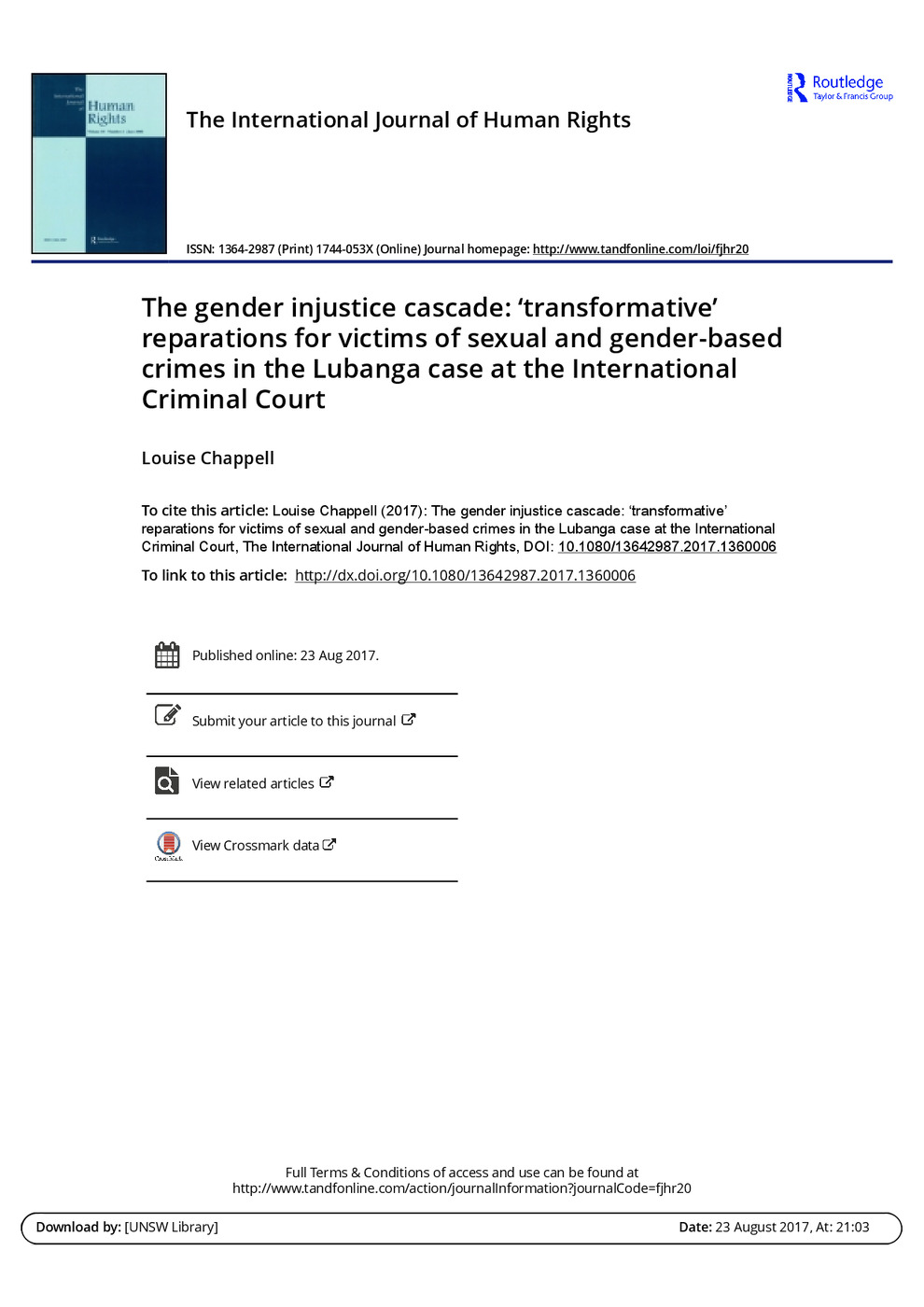 The Gender Injustice Cascade: "Transformative" Reparations for Victims of Sexual and Gender-Based Crimes in the Lubanga Case at the ICC