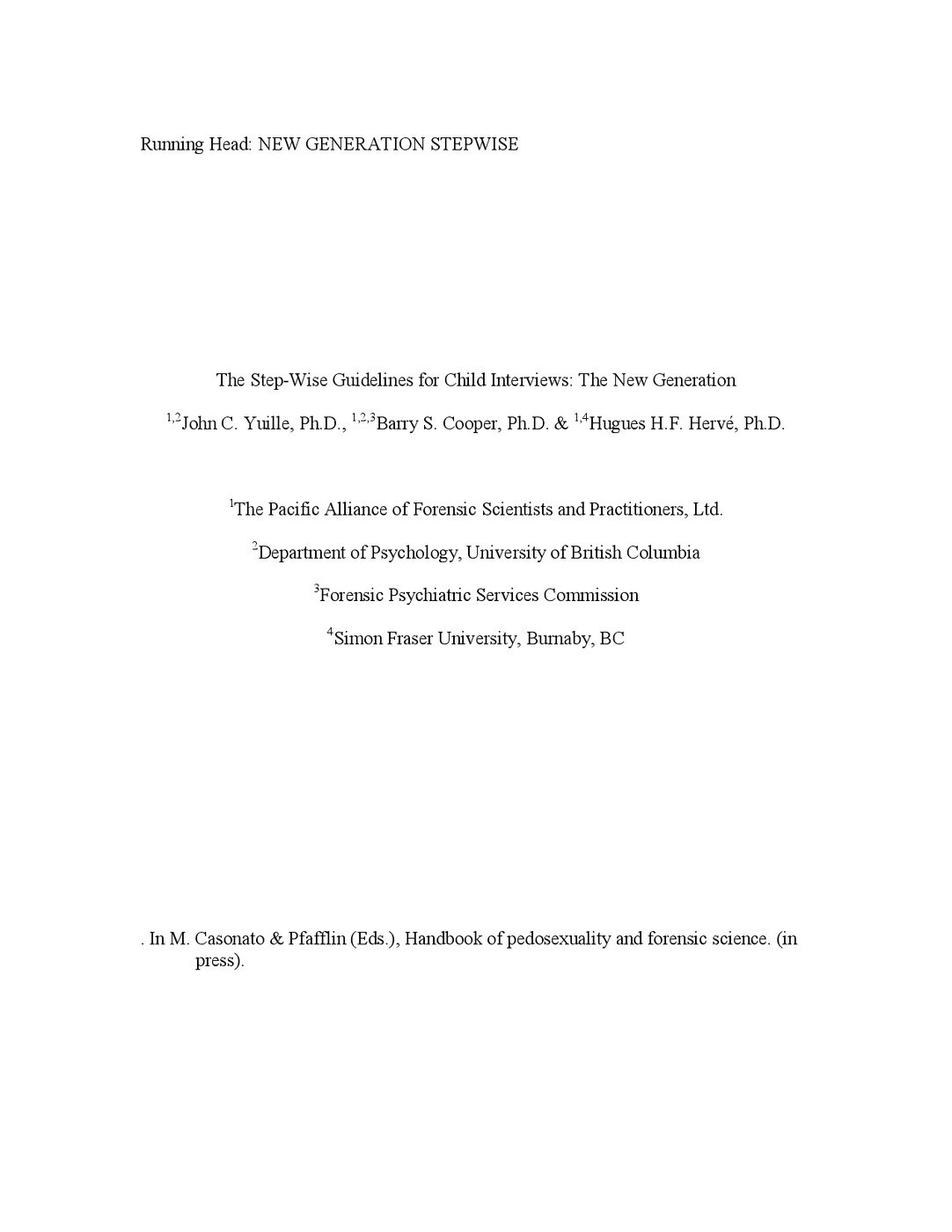 The Step-Wise Guidelines for Child Interviews: The New Generation