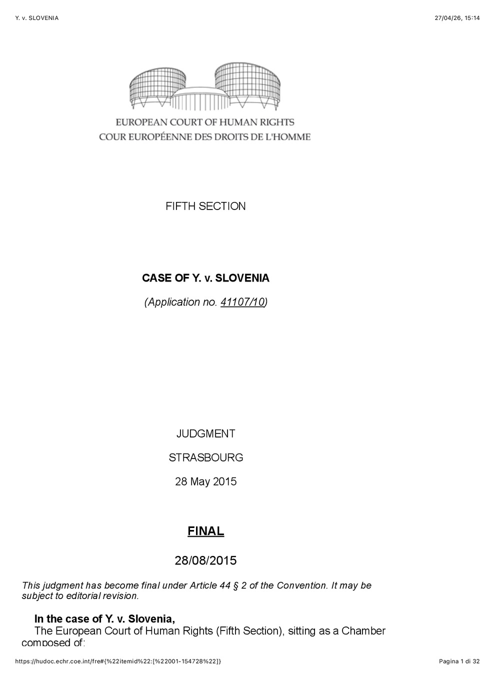 Y v. Slovenia ECHR 