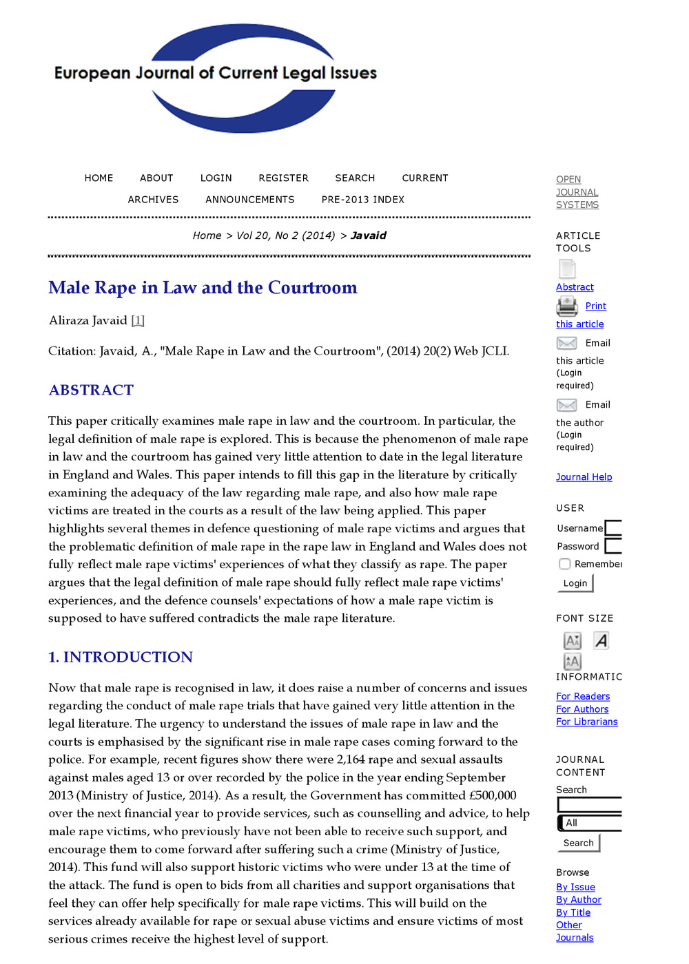 Male Rape in Law and the Courtroom 