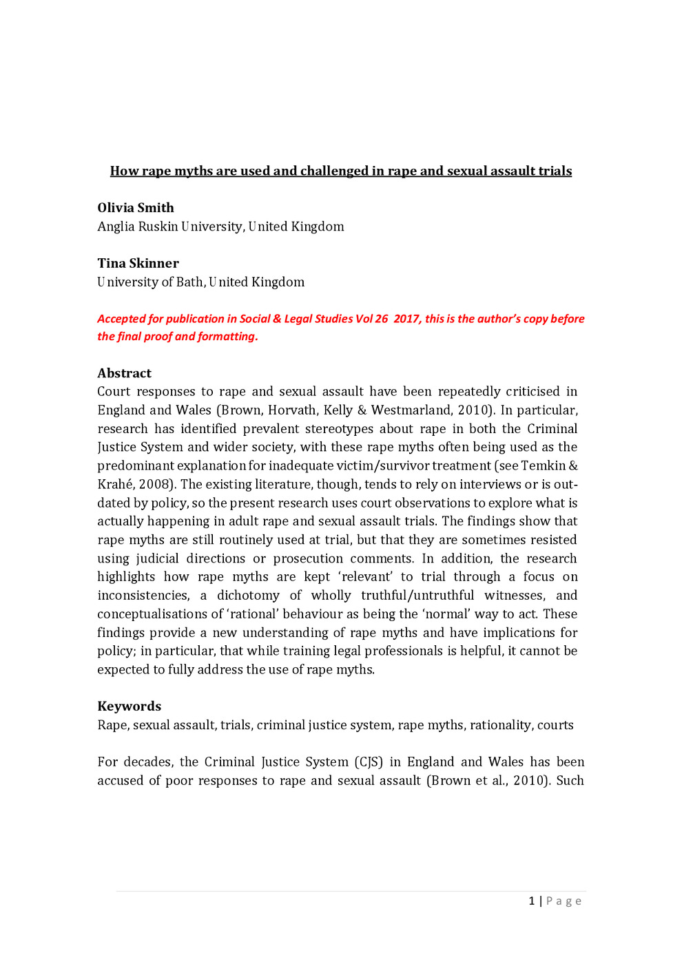 How Rape Myths Are Used and Challenged in Rape and Sexual Assault Trials 