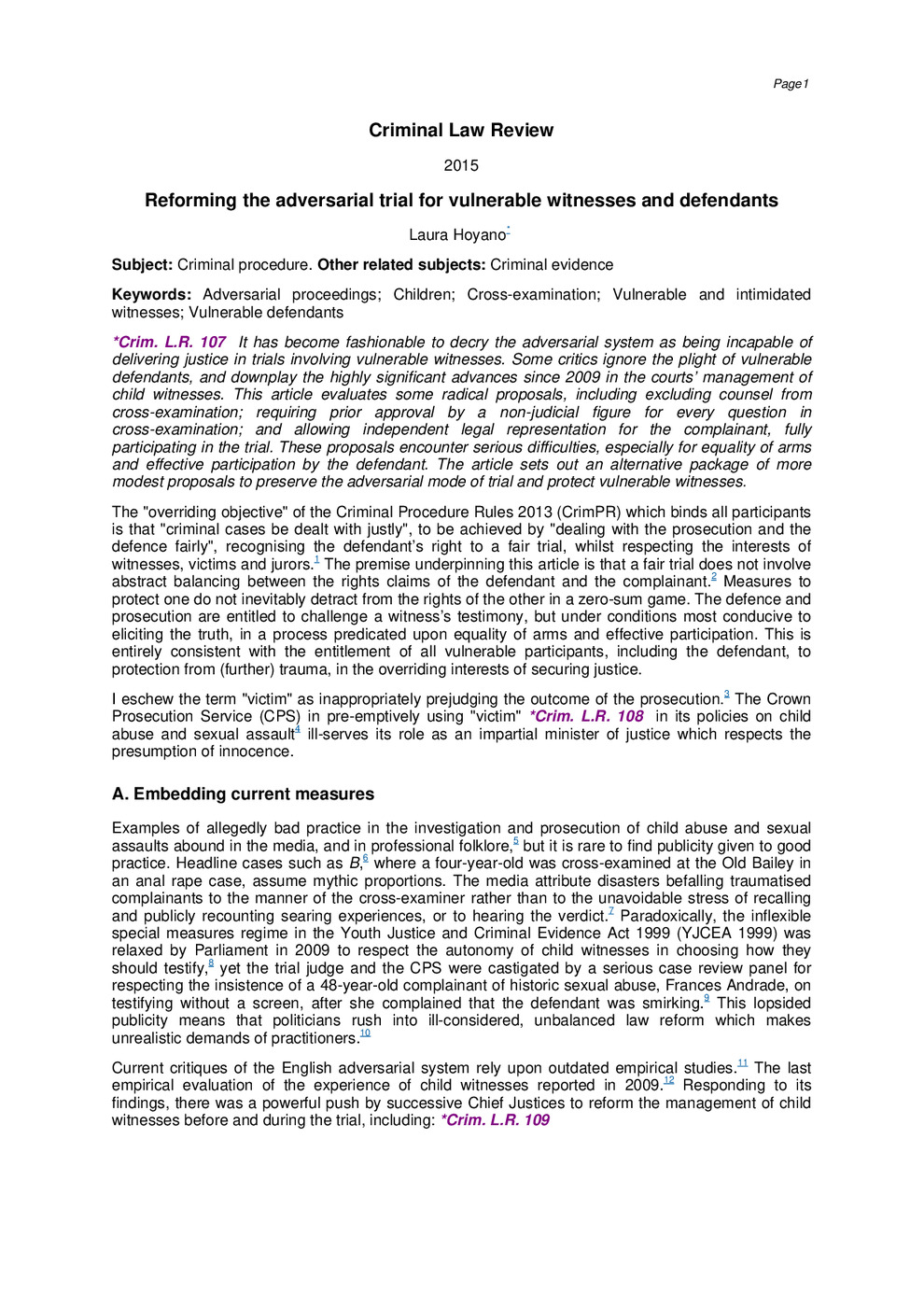 Reforming the Adversarial Trial for Vulnerable Witnesses