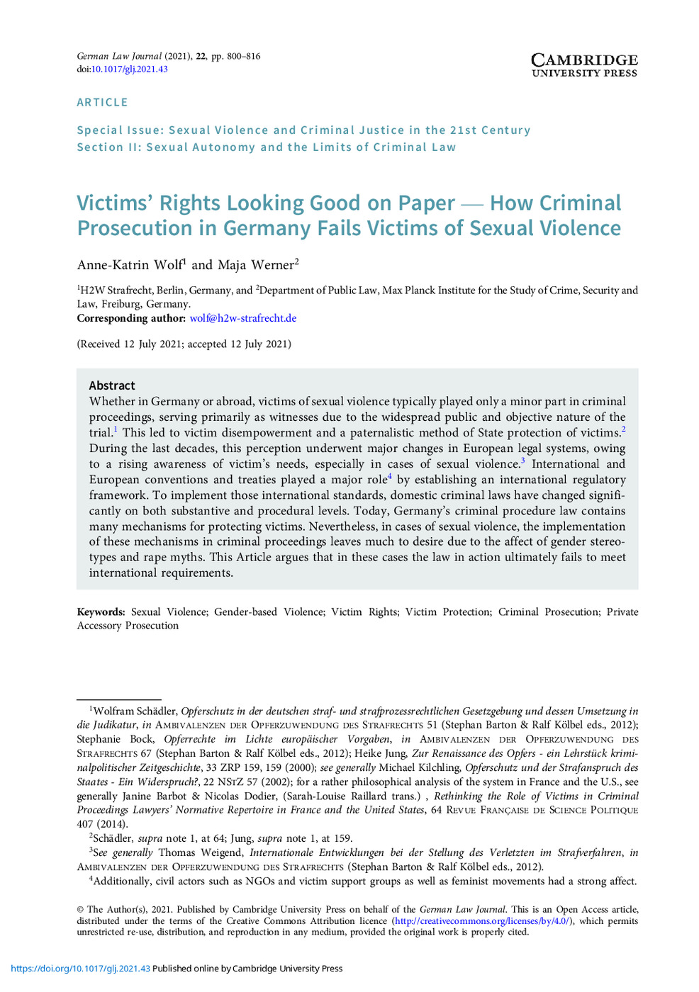 Victims’ Rights Looking Good on Paper — How Criminal Prosecution in Germany Fails Victims of Sexual Violence