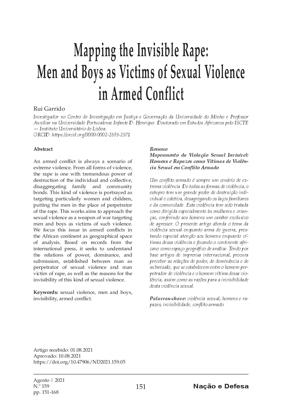 Mapping the Invisible Rape: Men and Boys as Victims of Sexual Violence in Armed Conflict