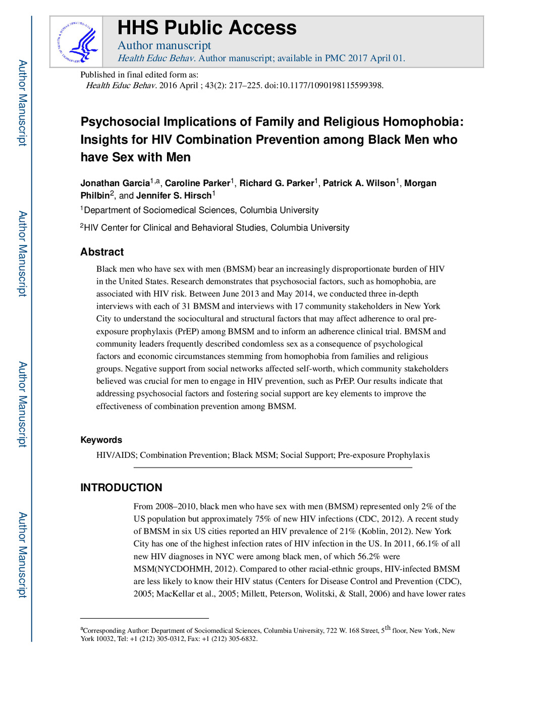 Psychosocial Implications of Family and Religious Homophobia: Insights for HIV Combination Prevention among Black Men who have Sex with Men