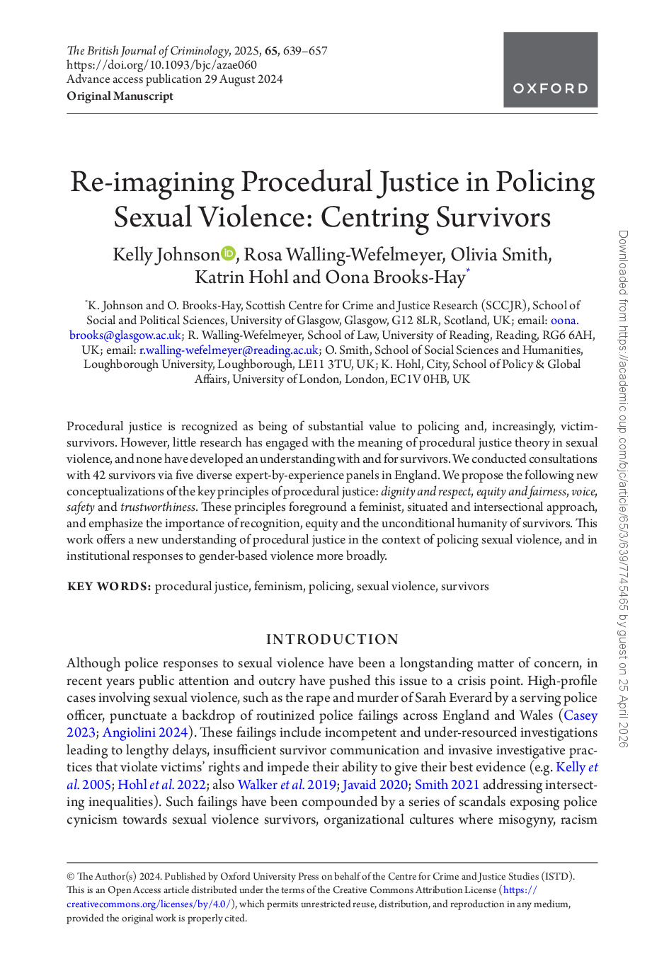 Re-imagining Procedural Justice in Policing Sexual Violence: Centring Survivors