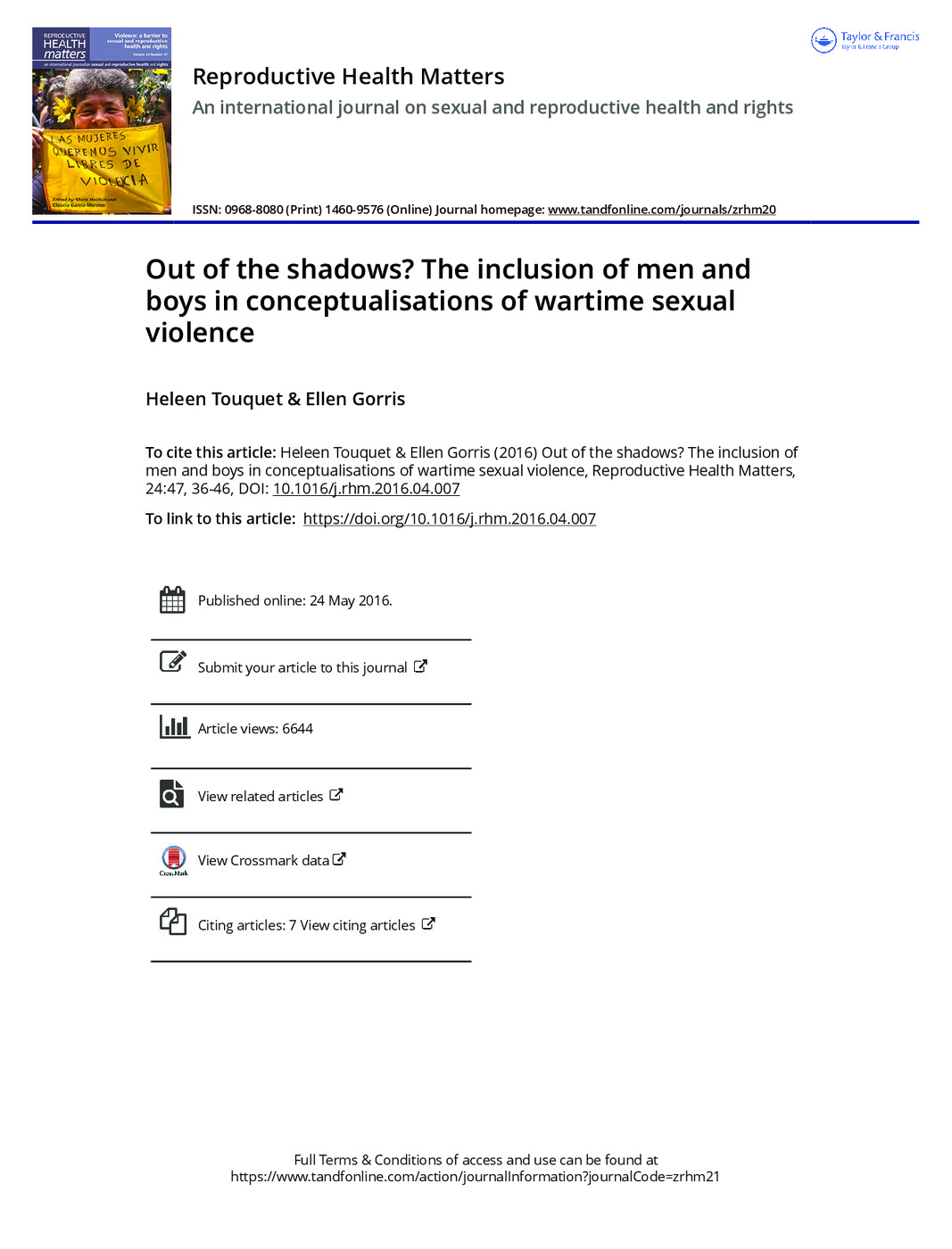 Out of the Shadows? The Inclusion of Men and Boys in Conceptualisations of Wartime Sexual Violence