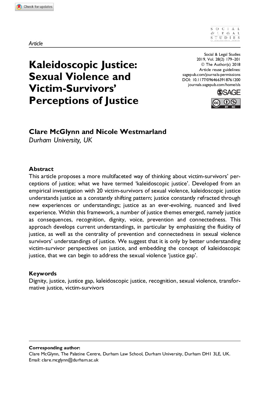 Kaleidoscopic Justice: Sexual Violence and Victim-Survivors' Perceptions of Justice 