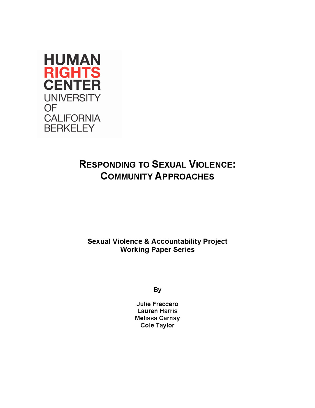 Responding to Sexual Violence: Community Approaches