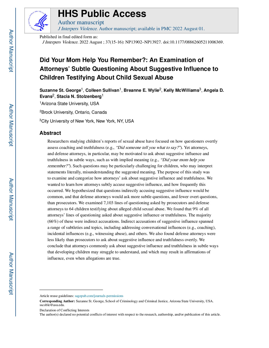 Did Your Mom Help You Remember?: An Examination of Attorneys’ Subtle Questioning About Suggestive Influence to Children Testifying About Child Sexual Abuse