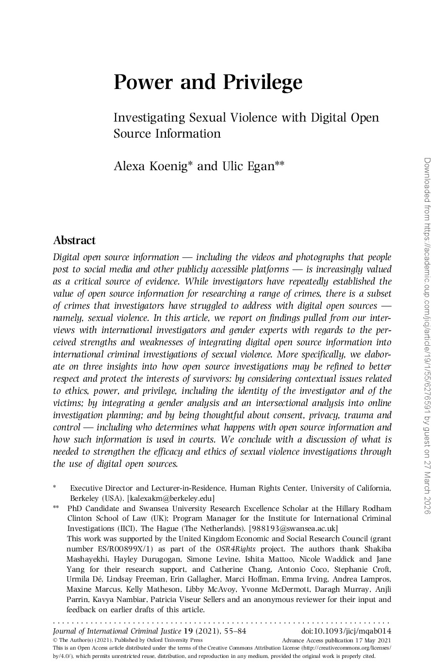 Power and Privilege: Investigating Sexual Violence with Digital Open Source Information 