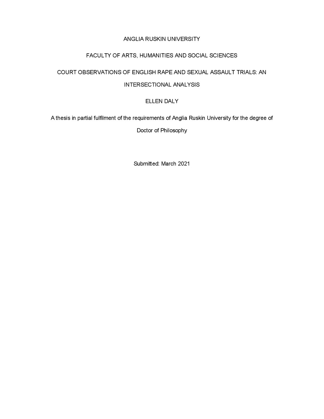 COURT OBSERVATIONS OF ENGLISH RAPE AND SEXUAL ASSAULT TRIALS: AN INTERSECTIONAL ANALYSIS