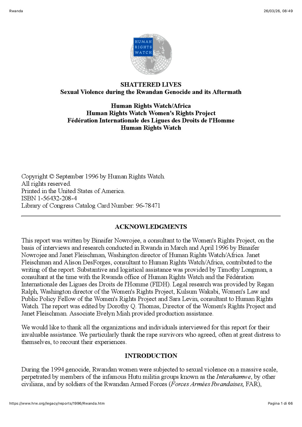 Shattered Lives: Sexual Violence During the Rwandan Genocide and Its Aftermath