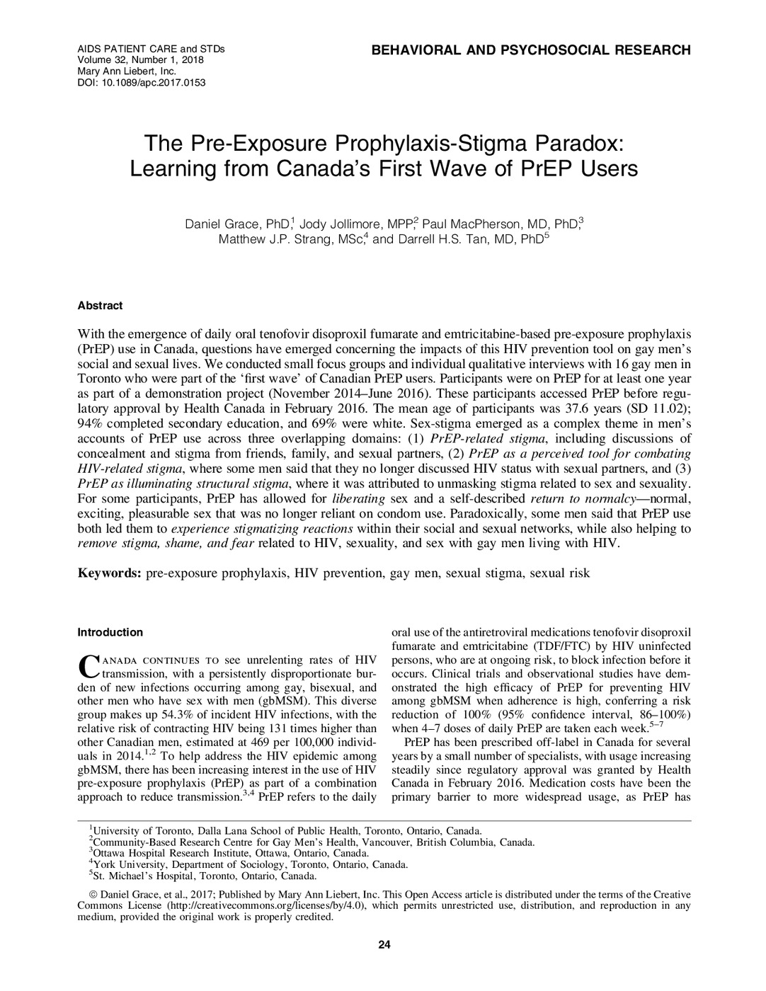 The Pre-Exposure Prophylaxis-Stigma Paradox: Learning from Canada’s First Wave of PrEP Users
