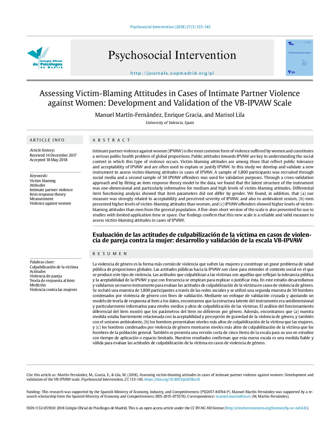 Assessing Victim-Blaming Attitudes in Cases of Intimate Partner Violence Against Women: Development and Validation of the VB-IPVAW Scale