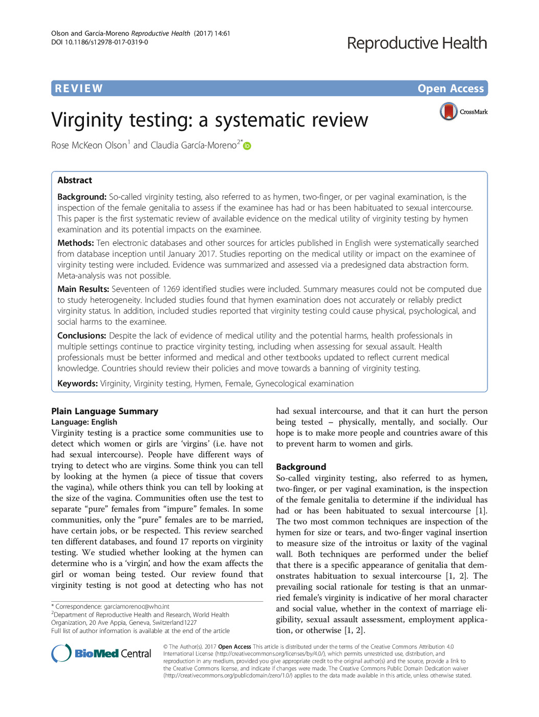 Virginity Testing: a Systematic Review