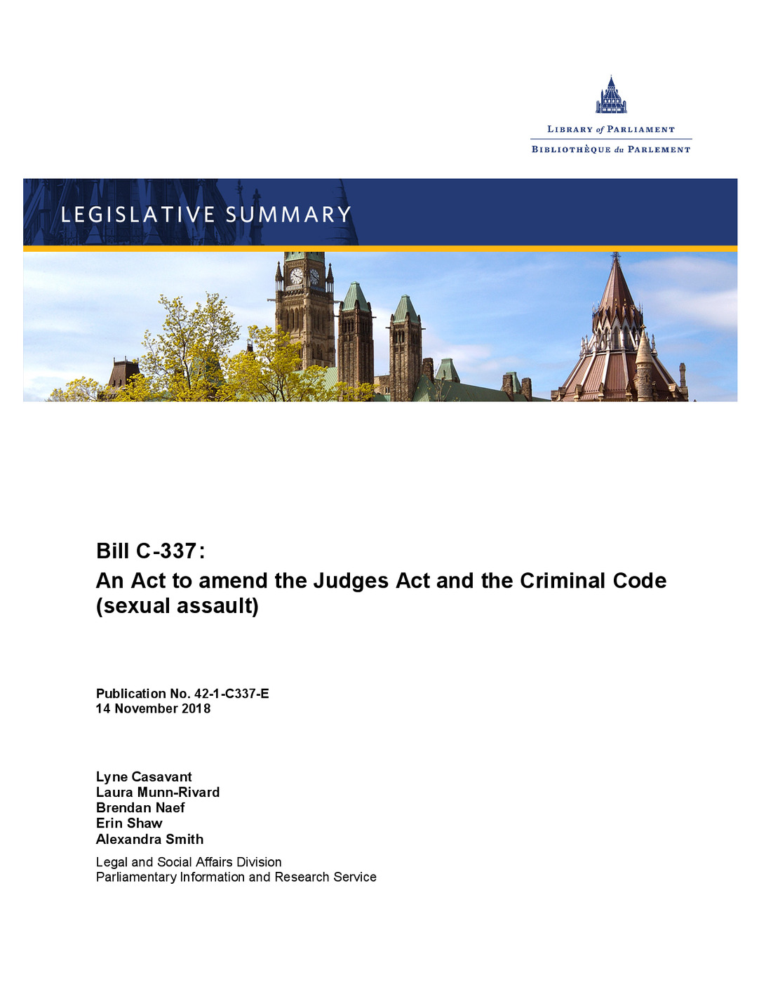 Bill C-337: an Act to amned the Judges Act and the Criminal Code (sexual assault) 