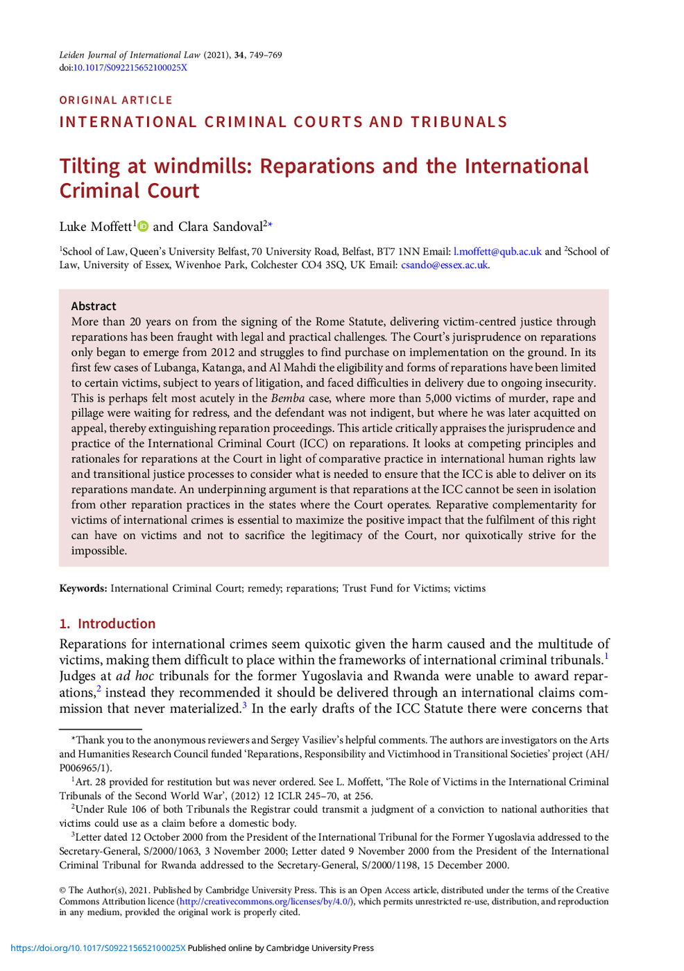 Tilting at Windmills: Reparations and the International Criminal Court 