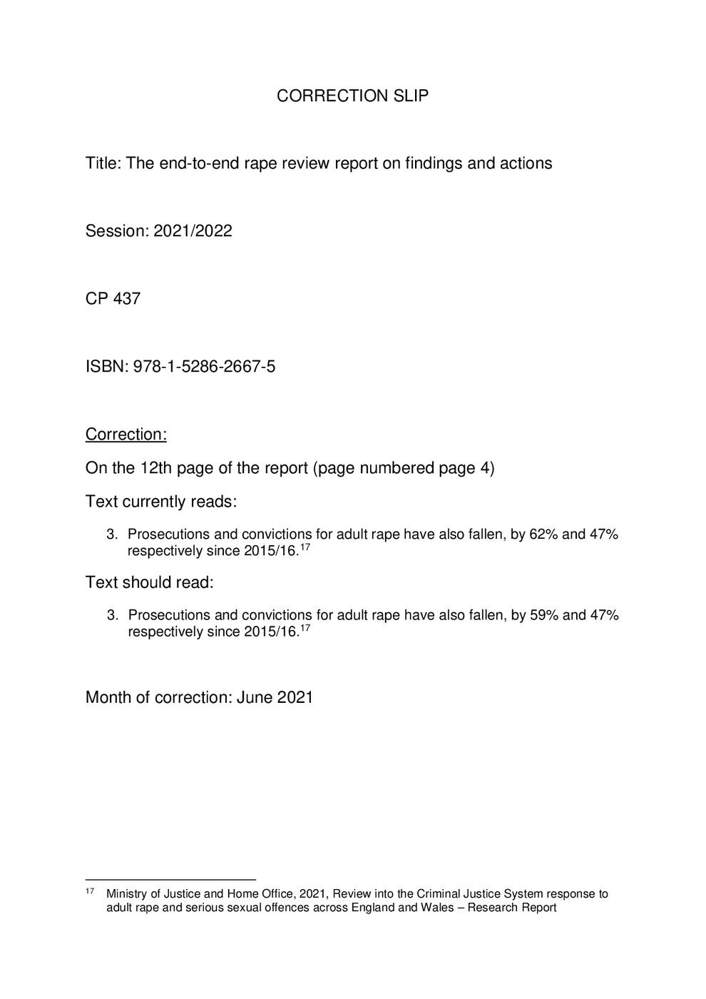 The end-to-end rape review report on<br /><br />
findings and actions