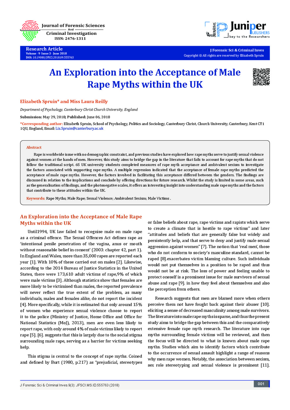 An Exploration into the Acceptance of Male Rape Myths within the UK