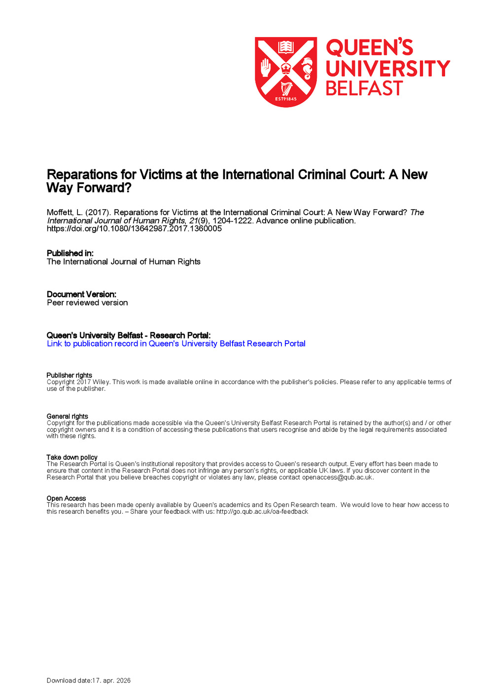 Reparations for Victims at the ICC: A New Way Forward? 