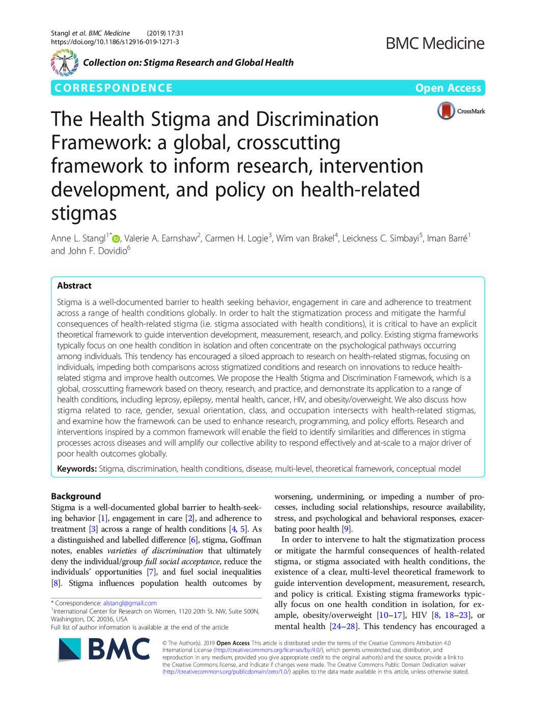 The Health Stigma and Discrimination Framework: Global, Crosscutting Framework to Inform Research, Intervention Development and Policy on Health-Related Stigmas