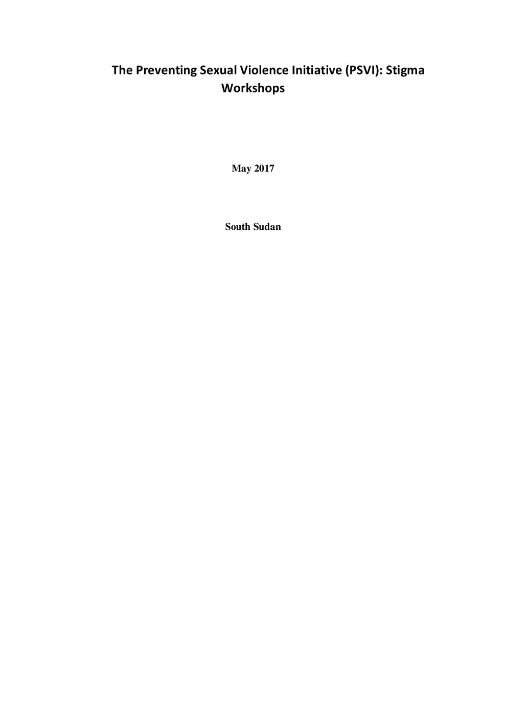 The Preventing Sexual Violence Initiative (PSVI): Stigma Workshops