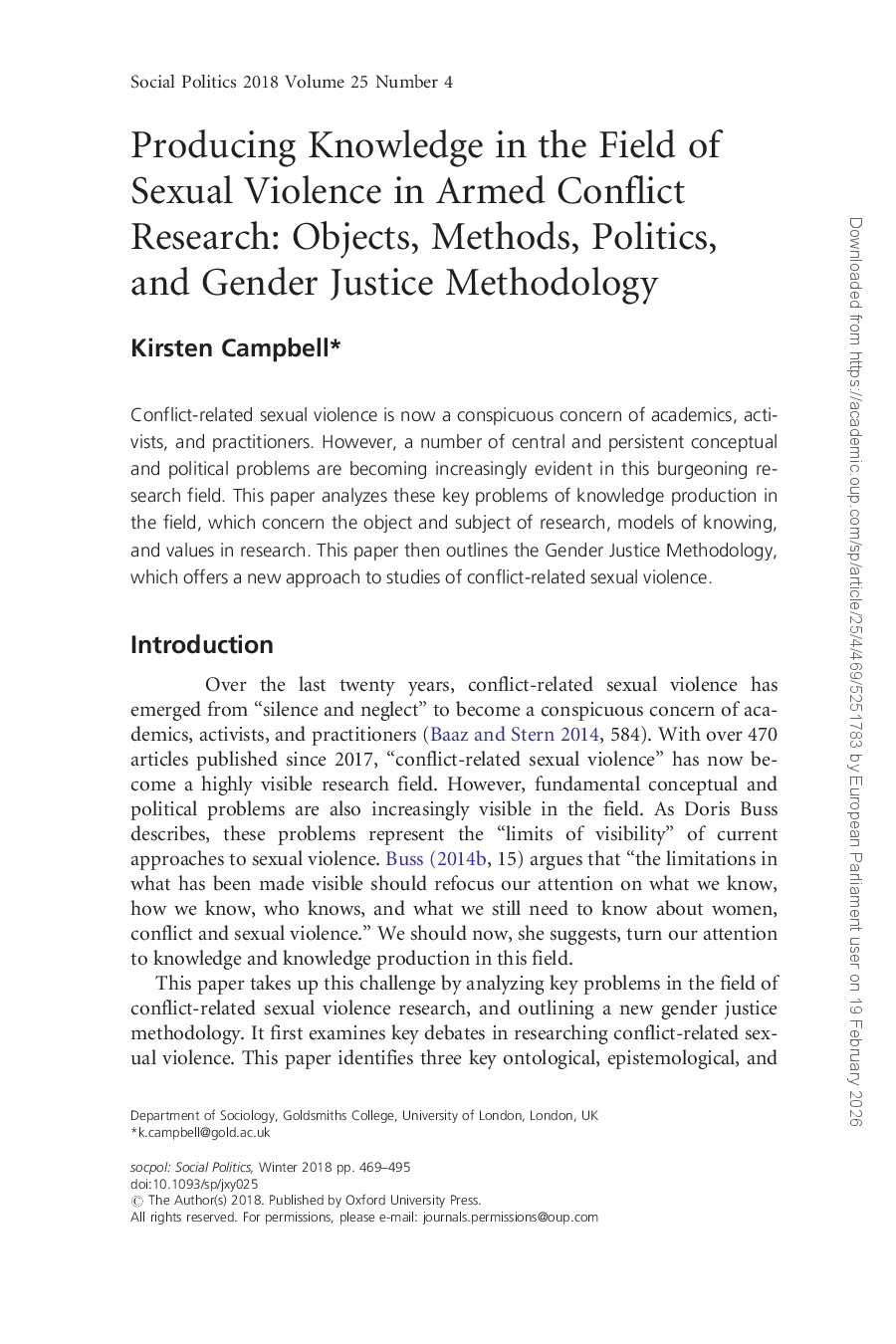 Producing Knowledge in the Field of Sexual Violence in Armed Conflict Research