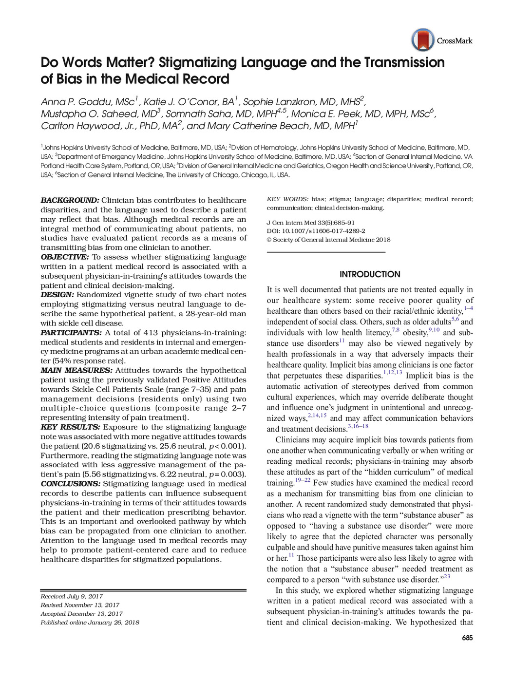 Do Words Matter? Stigmatizing Language and the Transmission of Bias in the Medical Record