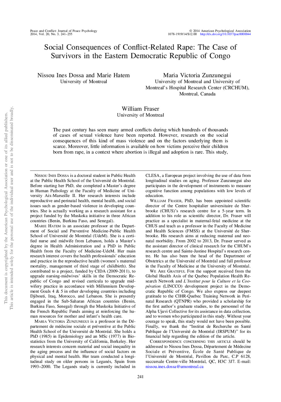 Social Consequences of Conflict-Related Rape: Case of Survivors in Eastern DRC 
