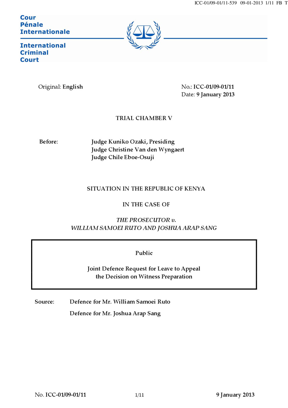 THE PROSECUTOR v. WILLIAM SAMOEI RUTO AND JOSHUA ARAP SANG
