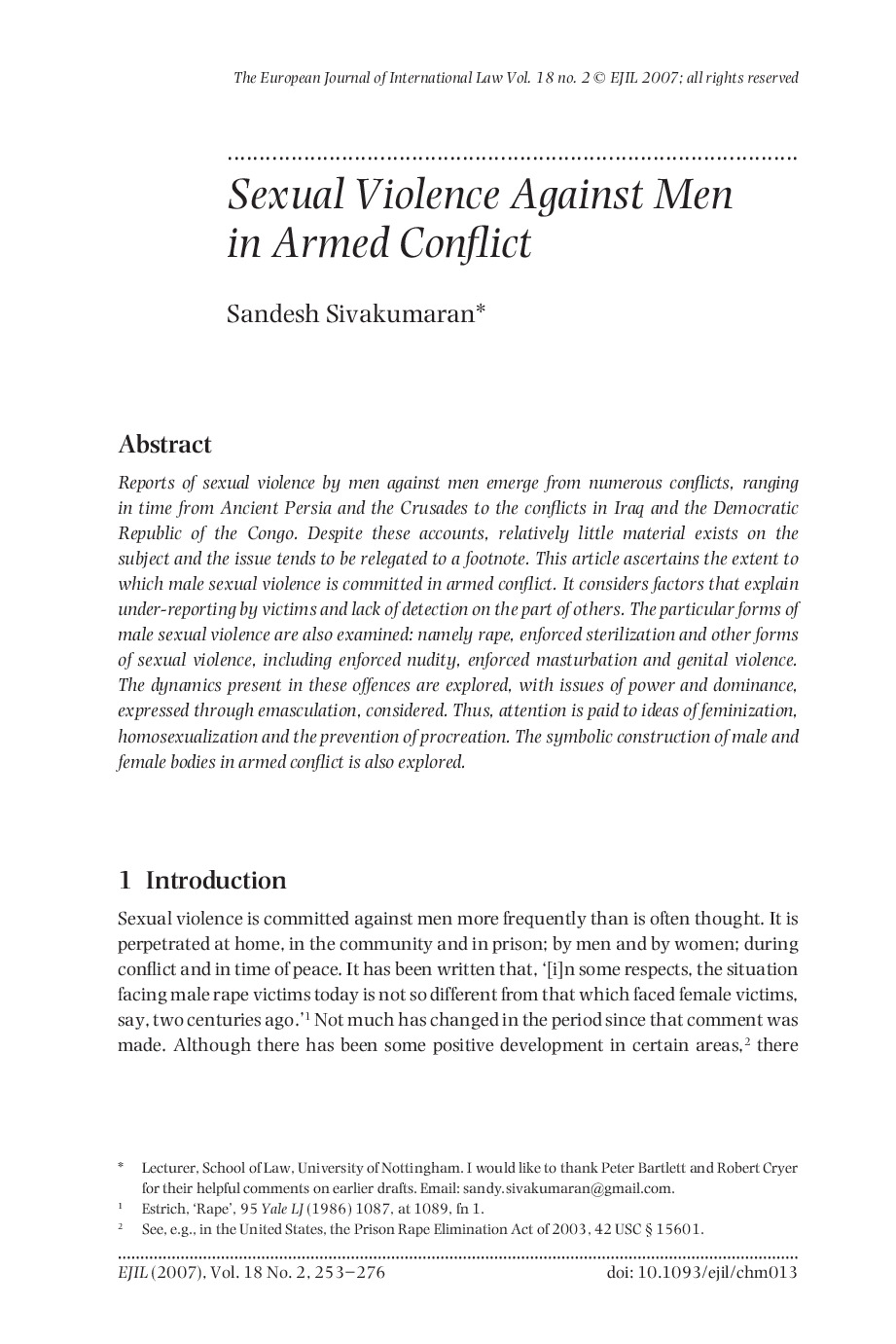 Sexual Violence Against Men in Armed Conflict’