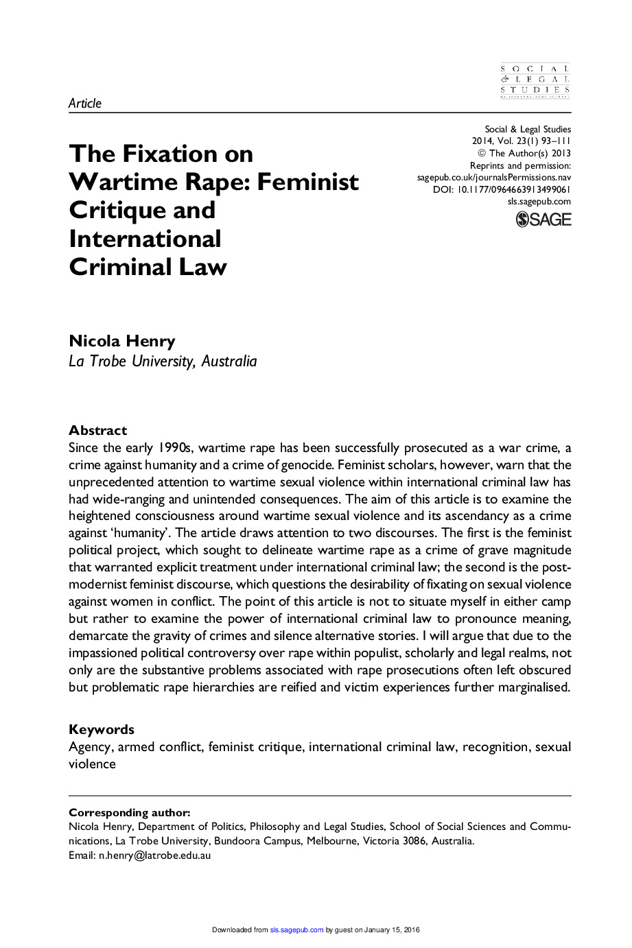 The Fixation on Wartime Rape: Feminist Critique and International Criminal Law