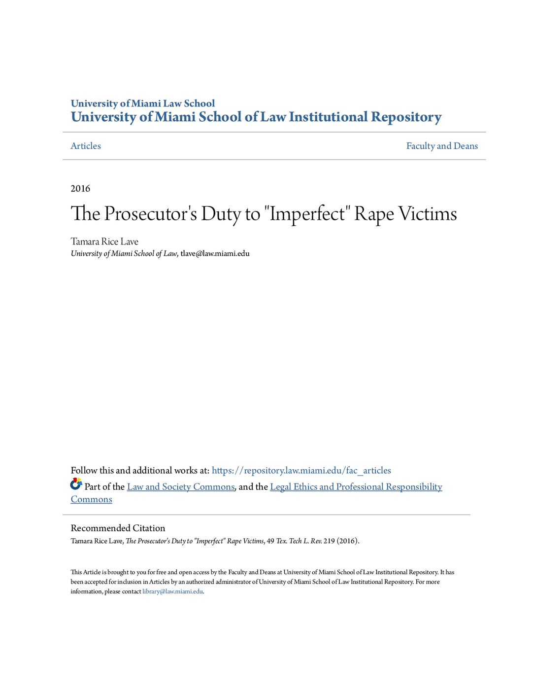 The Prosecutor's Duty to "Imperfect" Rape Victims