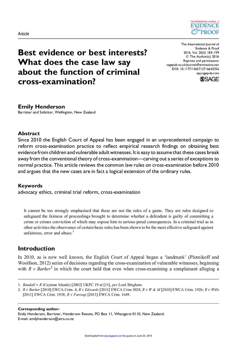Best evidence or best interests? What does the case law say about the function<br /><br />
of cross-examination?