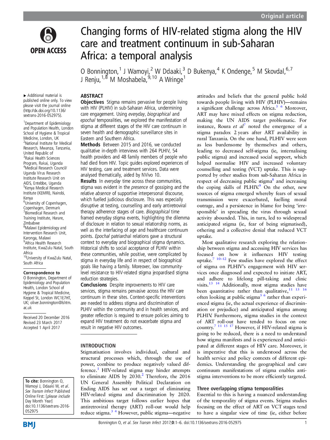 Changing Forms of HIV-related Stigma Along the HIV Care and Treatment Continuum in Sub-Saharan Africa: a Temporal Analysis