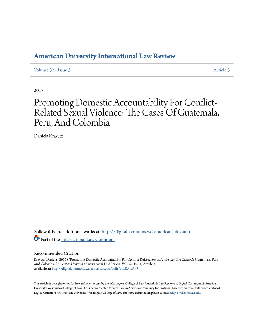 Promoting Domestic Accountability for Conflict-Related Sexual Violence: Cases of Guatemala, Peru and Colombia