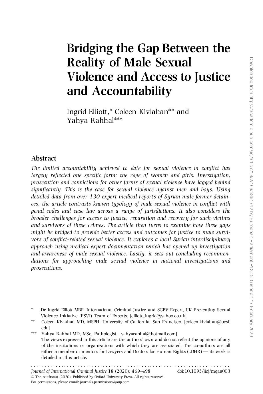 Bridging the Gap Between Reality of Male Sexual Violence and Access to Justice and Accountability