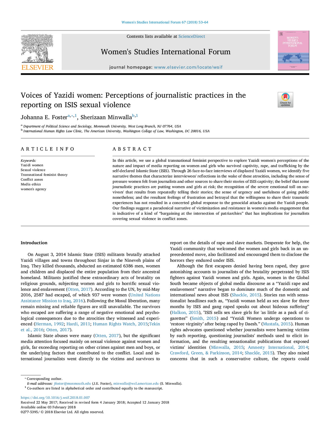 Voices of Yazidi Women: Perceptions of Journalistic Practices in the Reporting on ISIS Sexual Violence