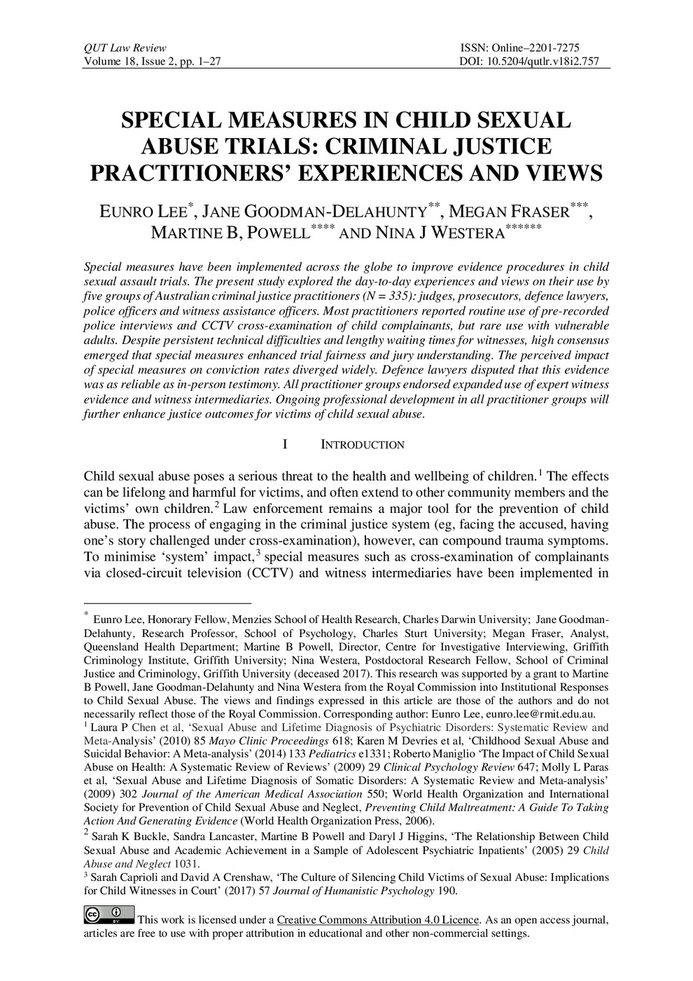 Special Measures in Child Sexual Abuse Trials: Criminal Justice Practitioners’ Experiences and Views