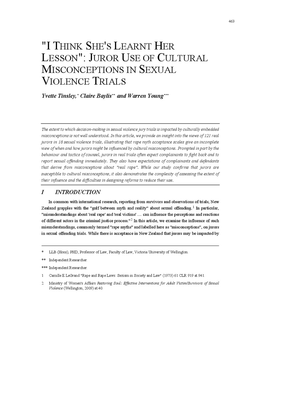 "I Think She's Learnt Her Lesson": Juror Use of Cultural Misconceptions in Sexual Violence Trials 